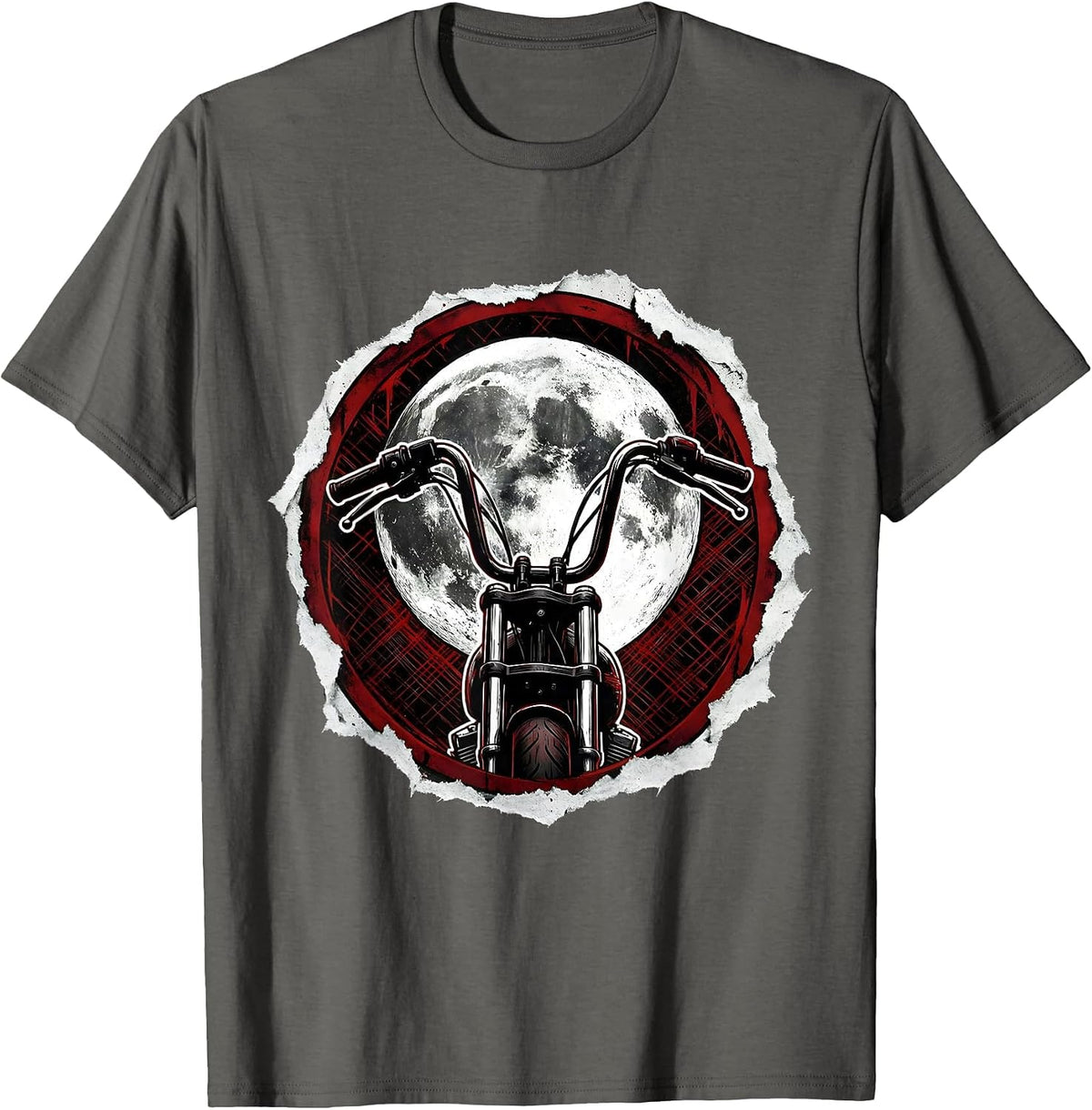 Full Moon Motorcycle Handlebars Graphic Tee T-Shirt - Asphalt Grey