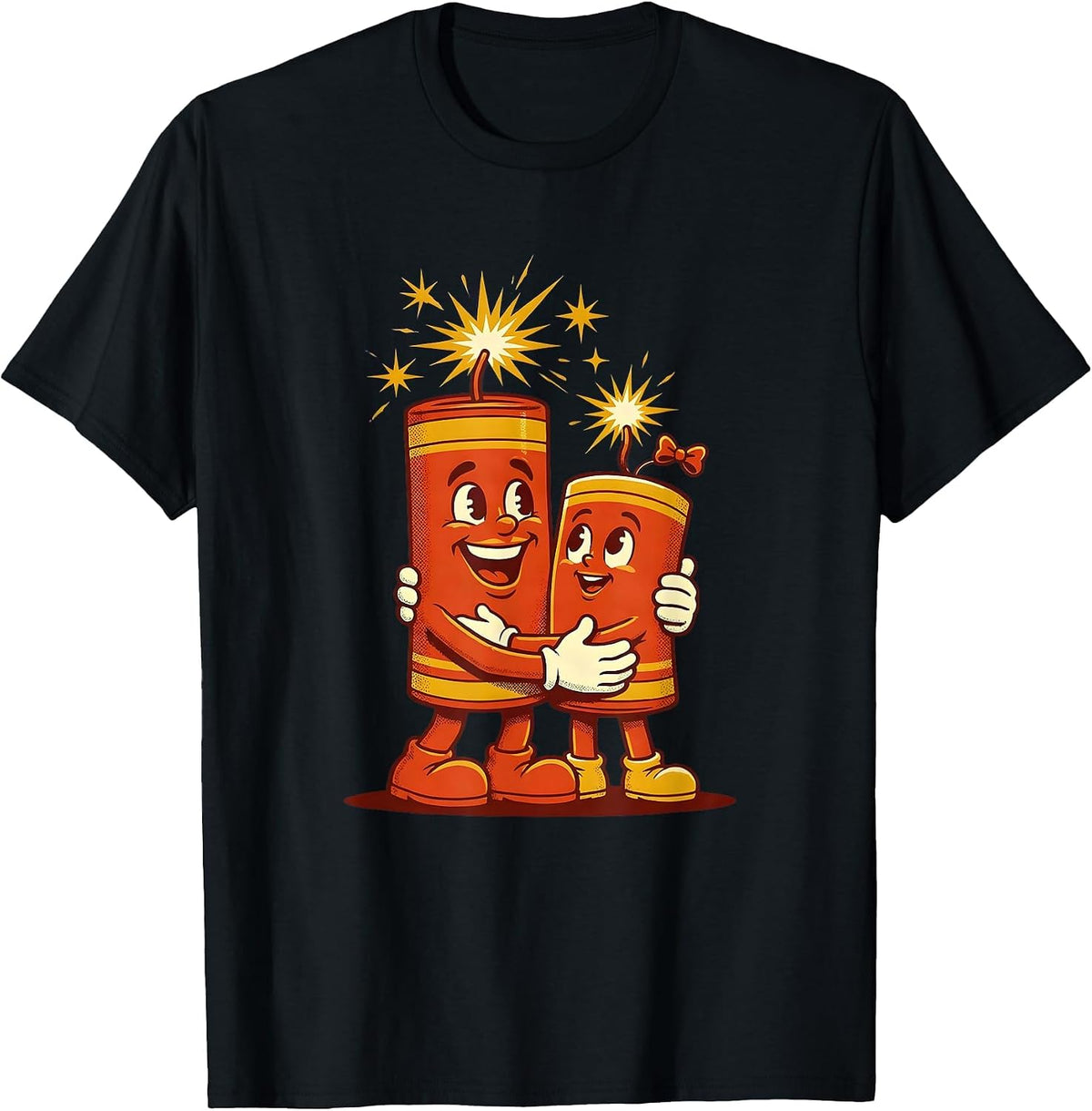 Men's Father Child Fireworks Night Sky Illustration T-Shirt - Black