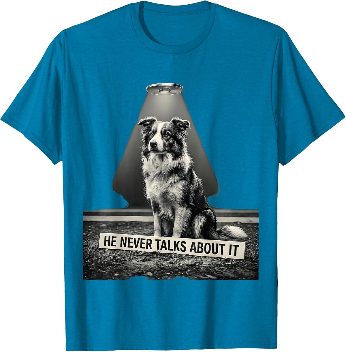 He Never Talks About It Funny Border Collie Alien UFO T-Shirt - Sapphire Blue