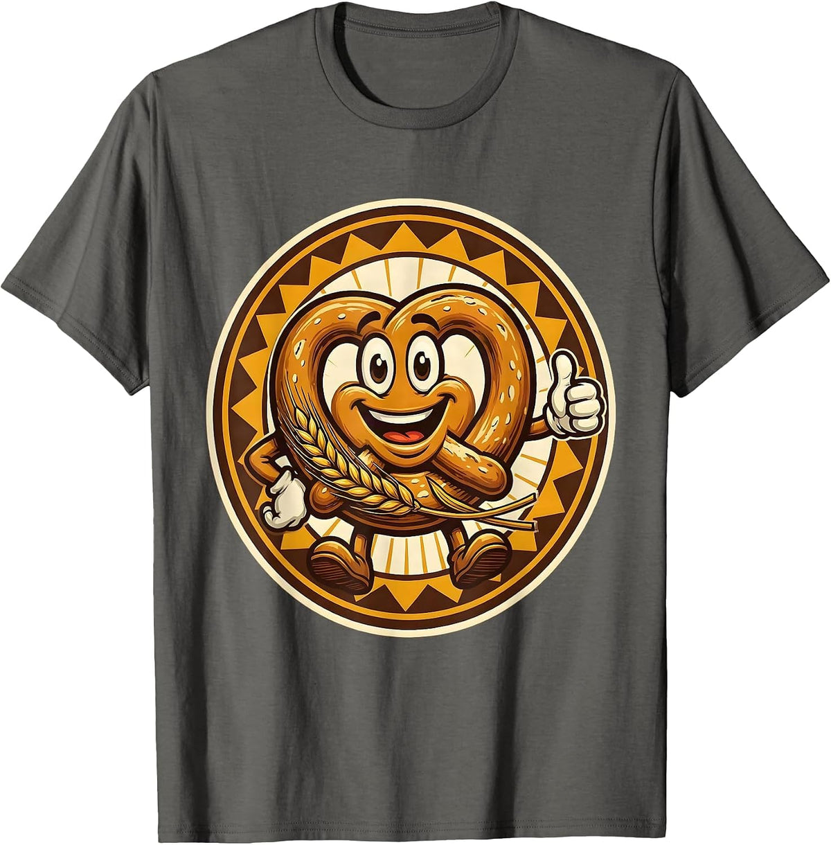 Men's German Pretzel and Wheat Stalk Illustration T-Shirt - Asphalt Grey