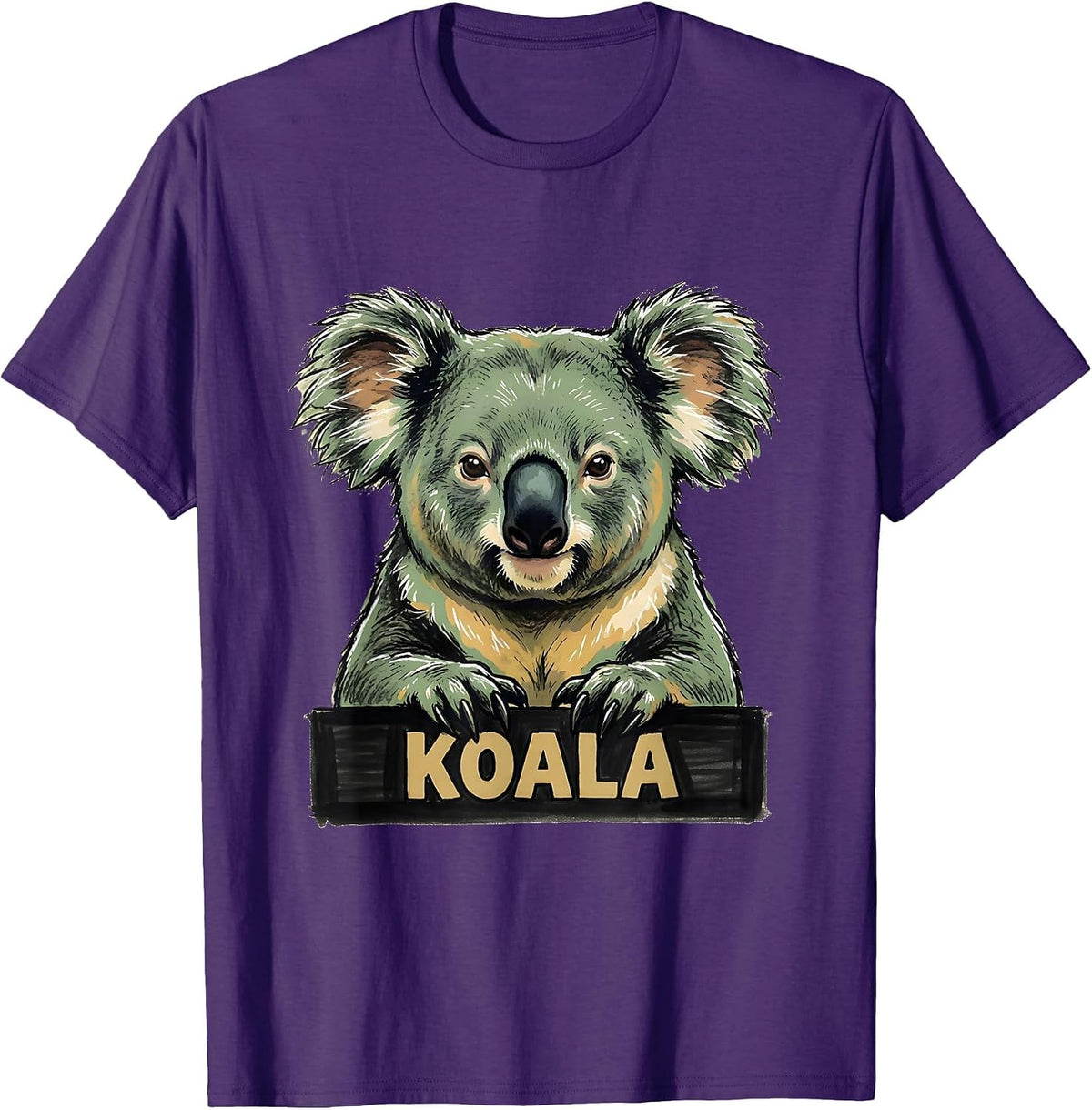 Men's Koala Minimalist Badge Patch Line Art Icon Outline Gift T-Shirt - Purple