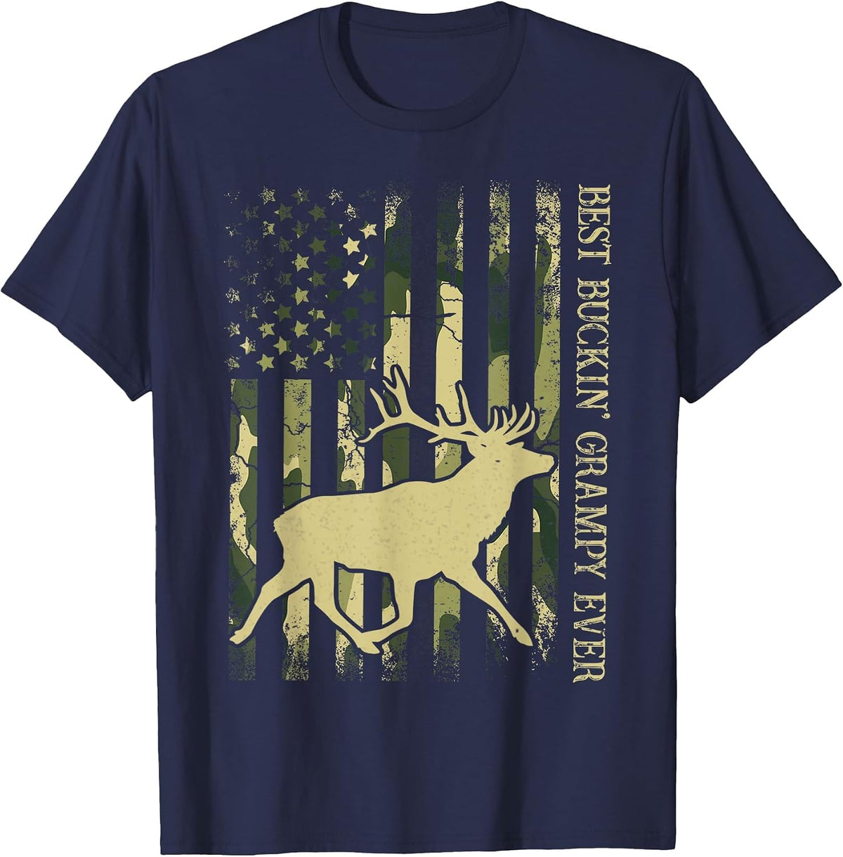 Best Buckin' Grampy Ever Camo American Flag Deer Hunting T-Shirt - Navy Blue