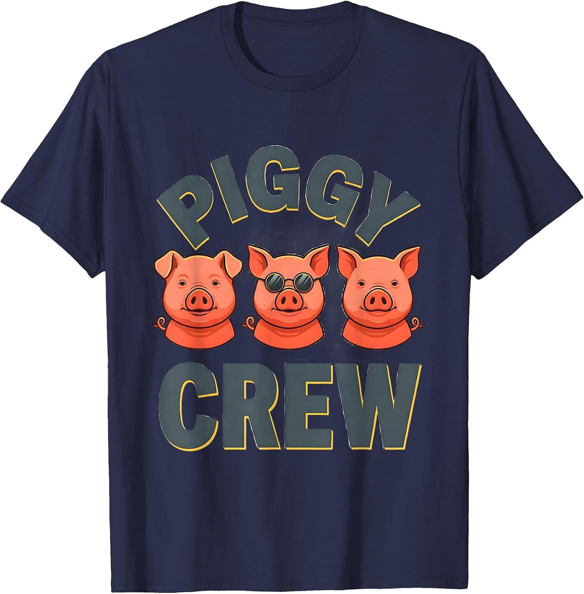 Piggy Crew Funny Pig Lover Farm Animal Humor T-Shirt - Navy Blue