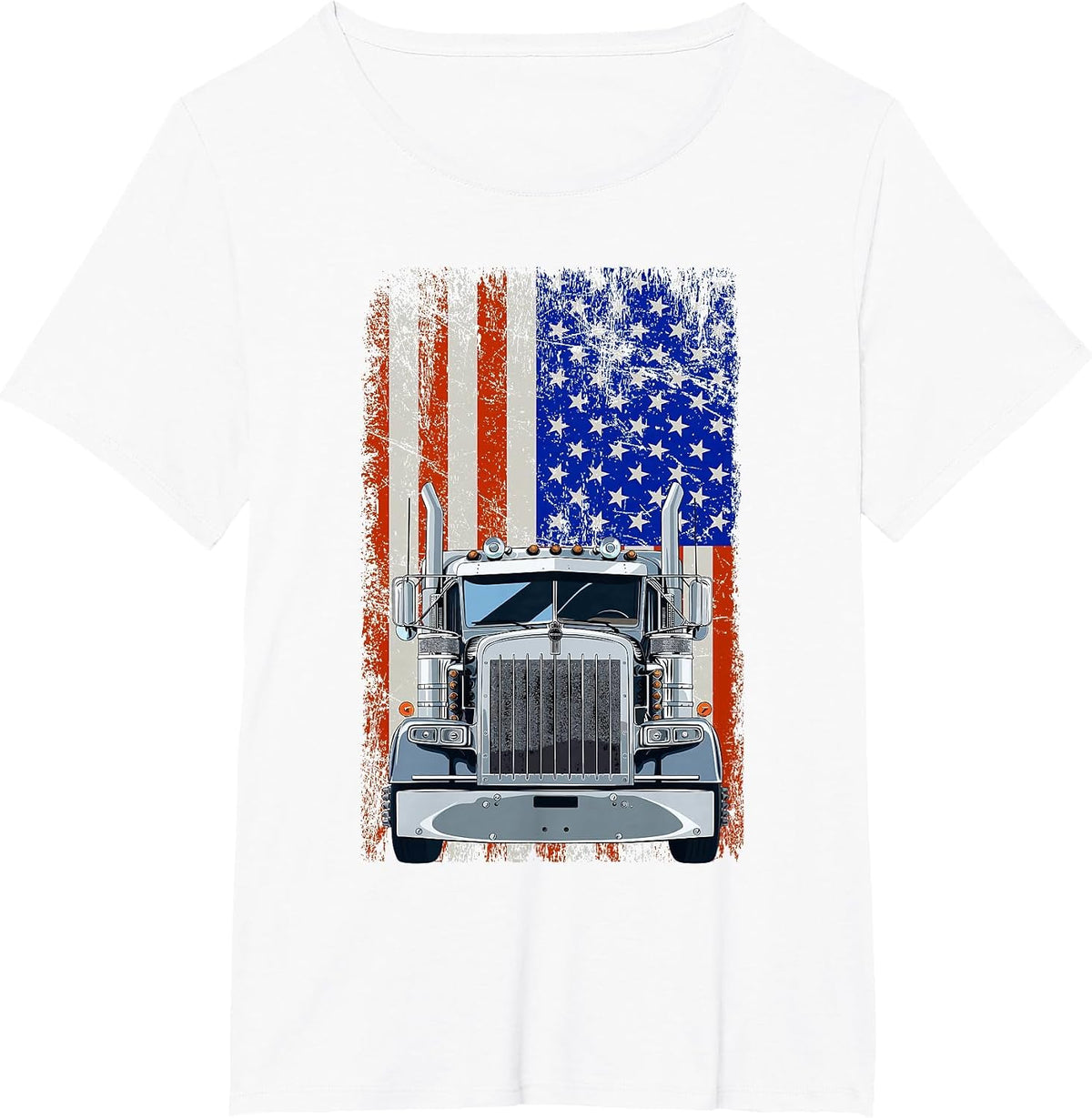 US American Flag Semi Truck Driver T-Shirt - White