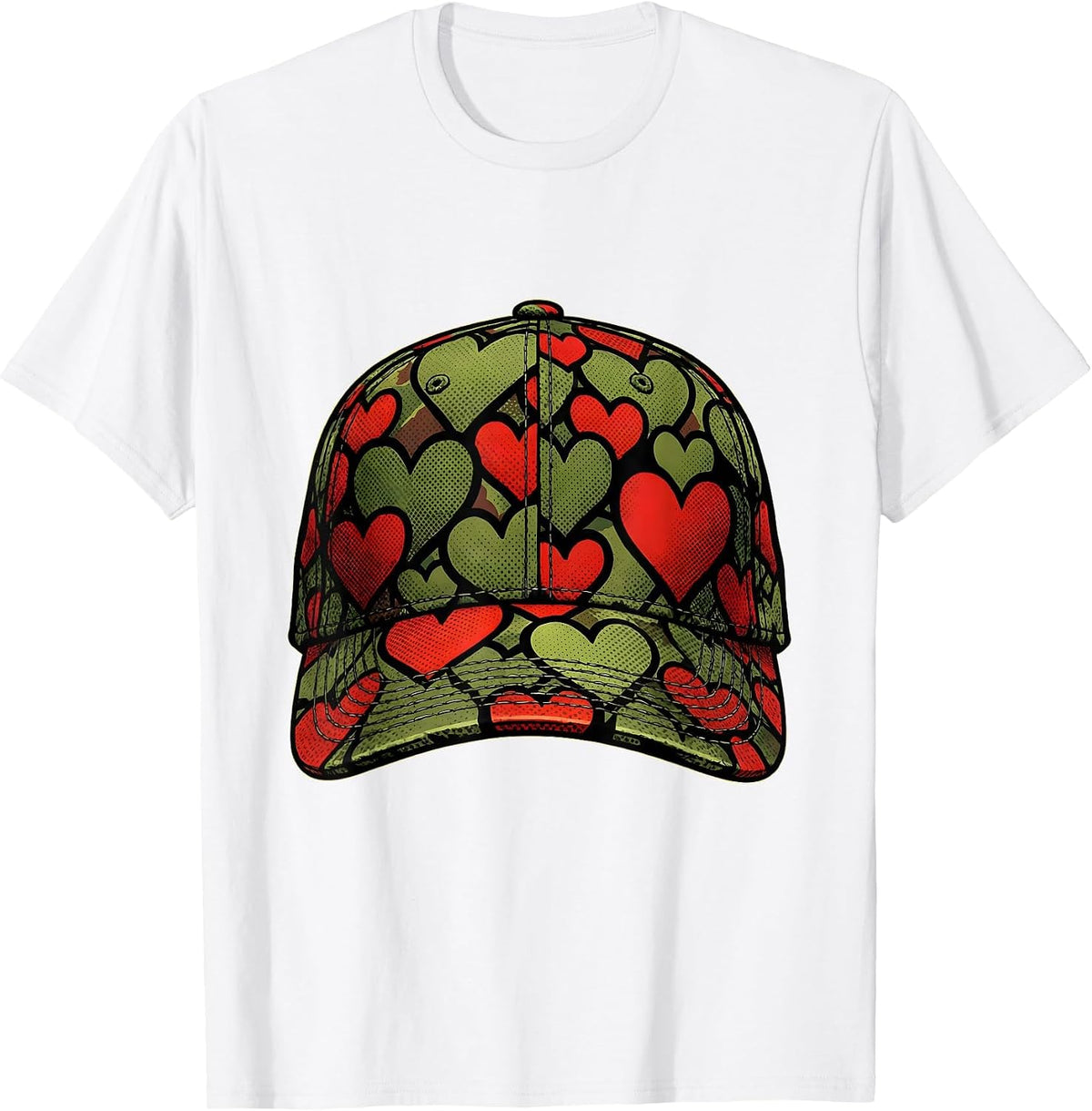 Men's Deer Hunter Camo Hat With Hearts Hunting Gift T-Shirt - White