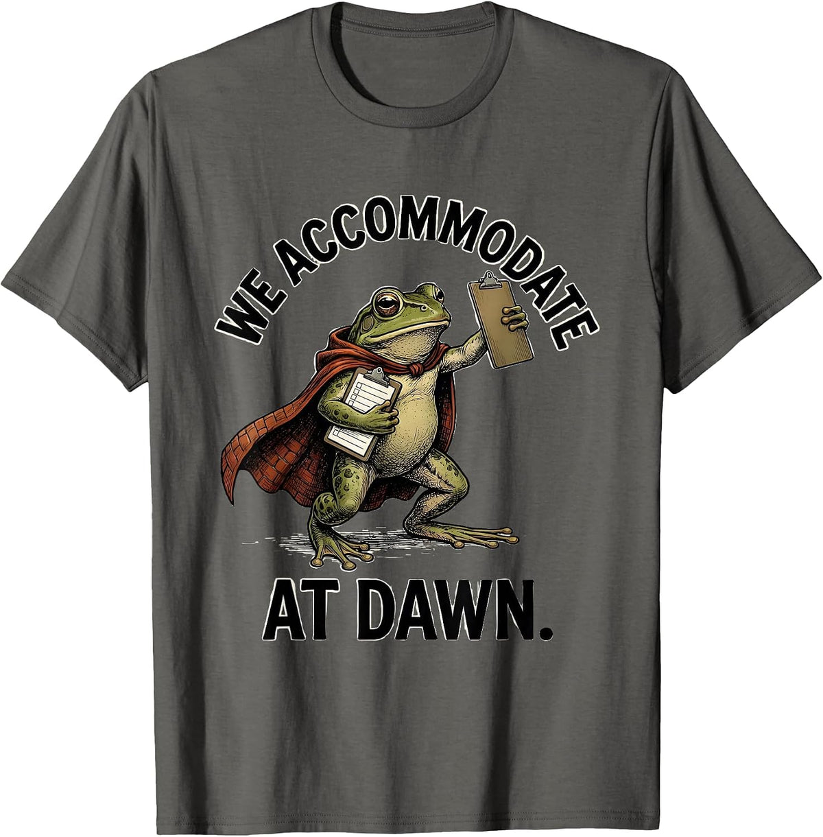 We Accommodate At Dawn Funny Teacher Frog Back to School T-Shirt - Asphalt Grey