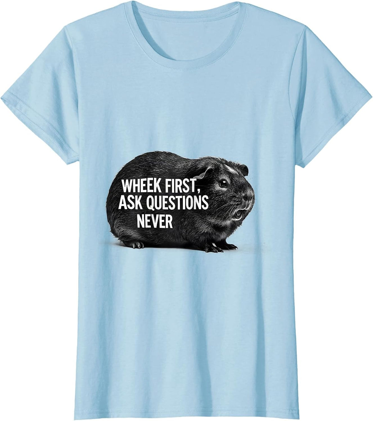 Women's Wheek First Ask Questions Never Funny Pig Lover Guinea Pig T-Shirt - Baby Blue