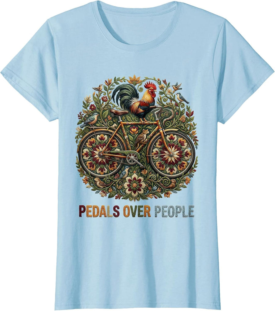 Women's Pedals Over People Cycling Lifestyle Design T-Shirt - Baby Blue