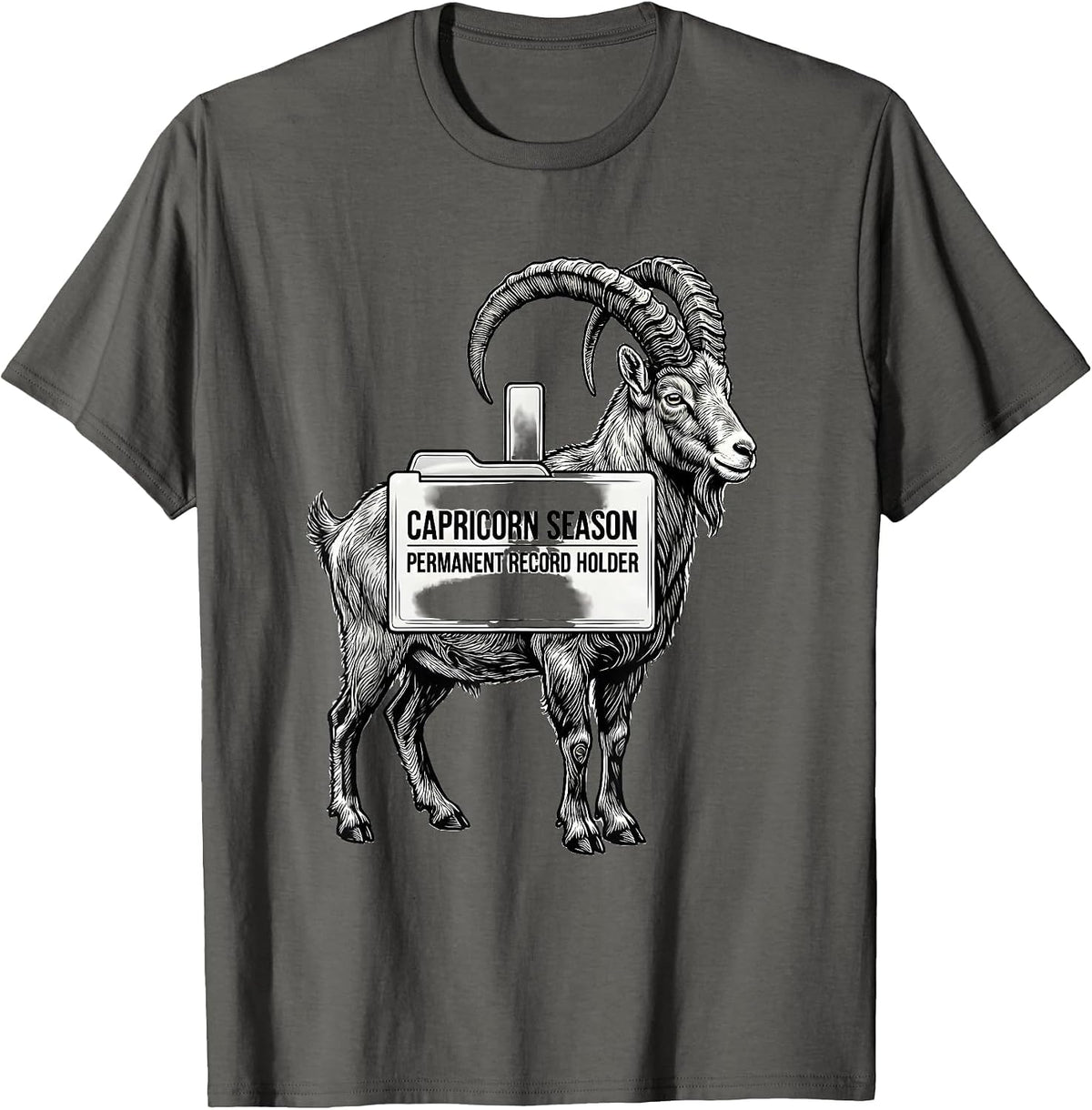 Men's CAPRICORN SEASON: PERMANENT RECORD HOLDER Zodiac T-Shirt - Asphalt Grey