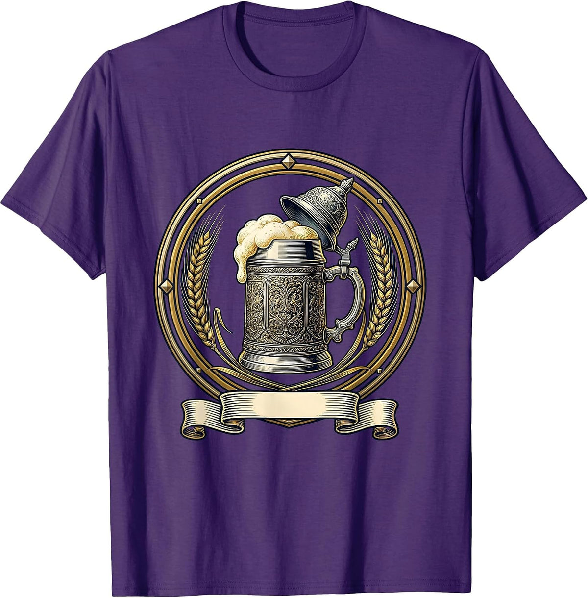 Men's Vintage German Beer Stein Overflowing Foam Art T-Shirt - Purple