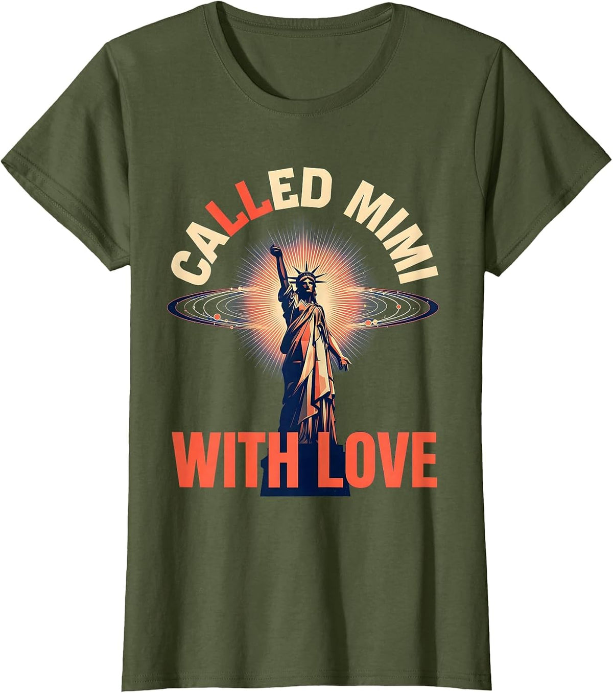 Women's Called Mimi With Love Grandma Design T-Shirt - Olive Green