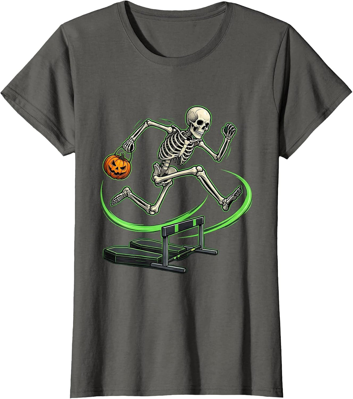 Women's Skeleton Runner Halloween 5K Fun Run Matching Costume T-Shirt - Asphalt Grey