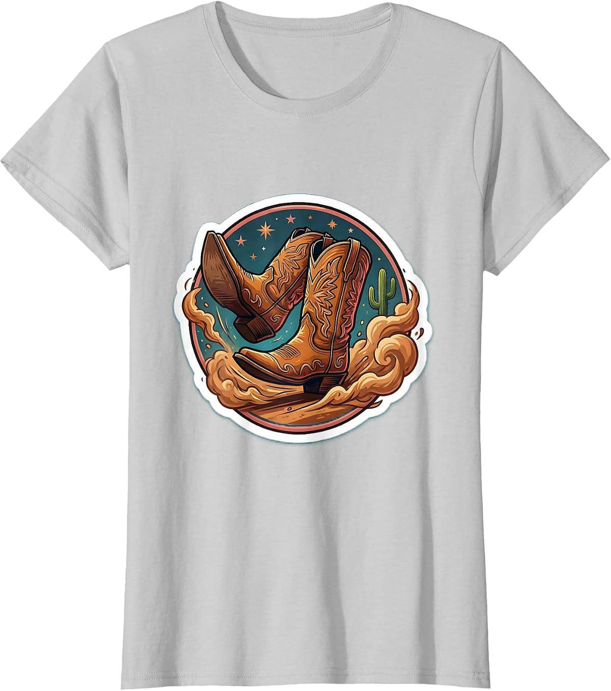 Women's Cowgirl Boots Kicking Up Dust Graphic Design T-Shirt - Silver Grey