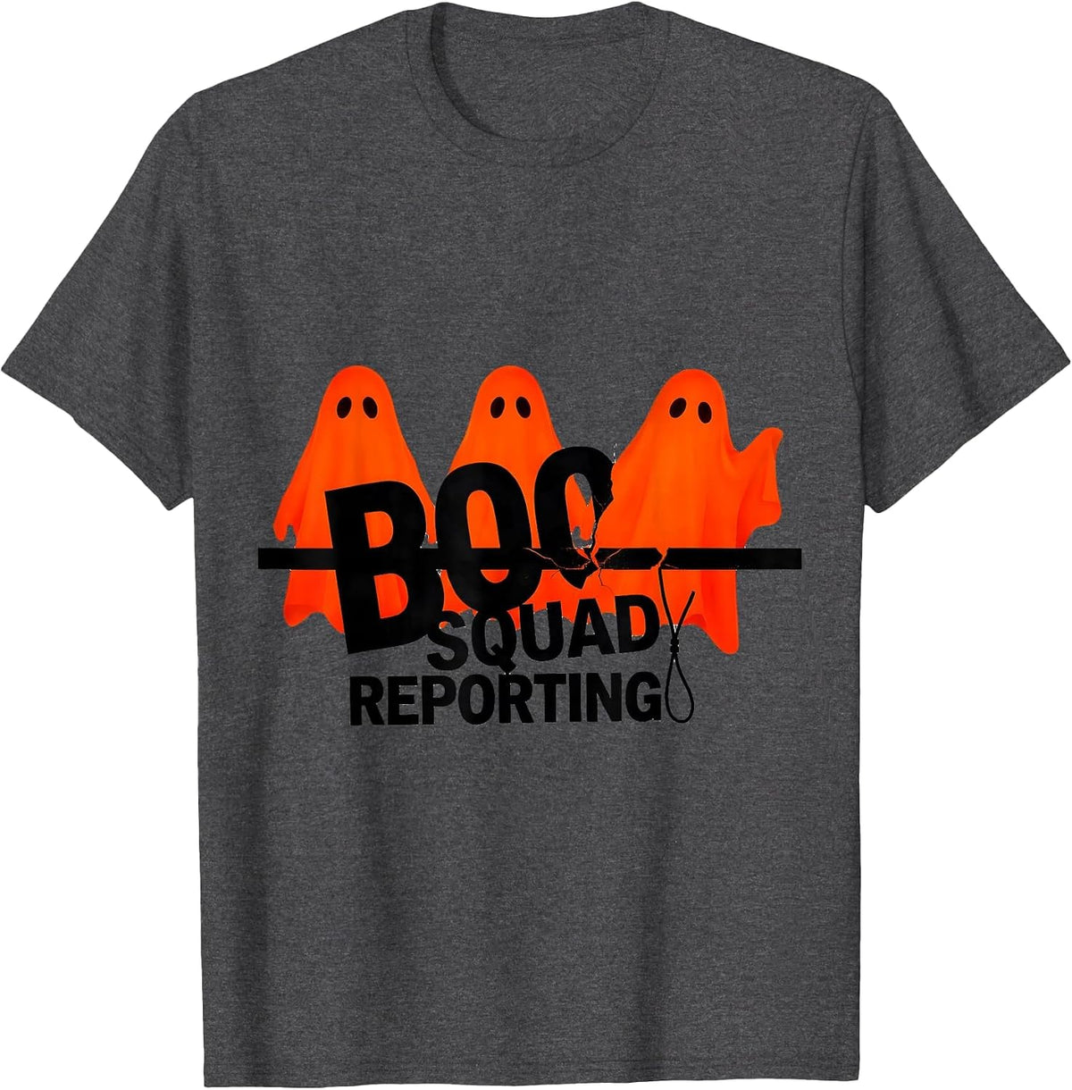 Men's Boo Squad Reporting New Wave Typography Halloween Ghost Para T-Shirt - Dark Heather Grey