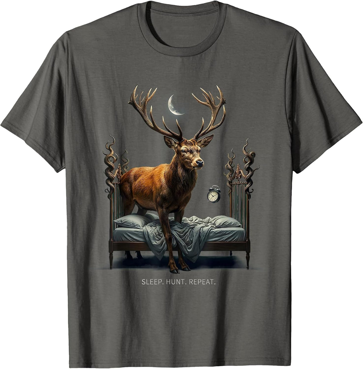 Sleep Hunt Repeat Hunting Lifestyle Design T-Shirt - Asphalt Grey