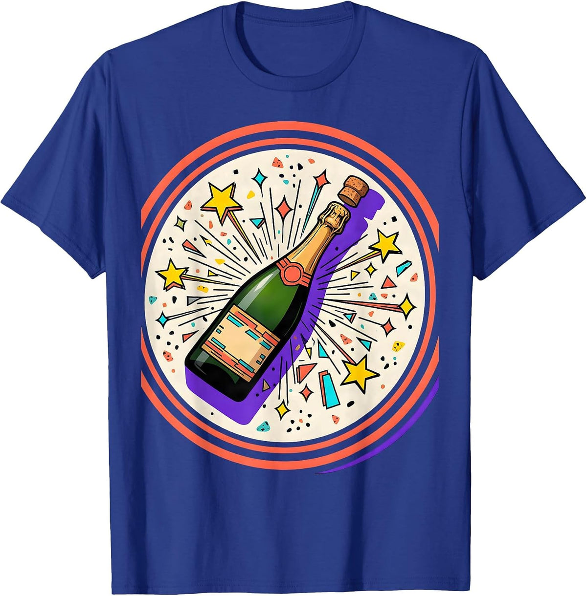 Pop Pop Champagne Cork Launch Stars Graphic T-Shirt - Royal Blue