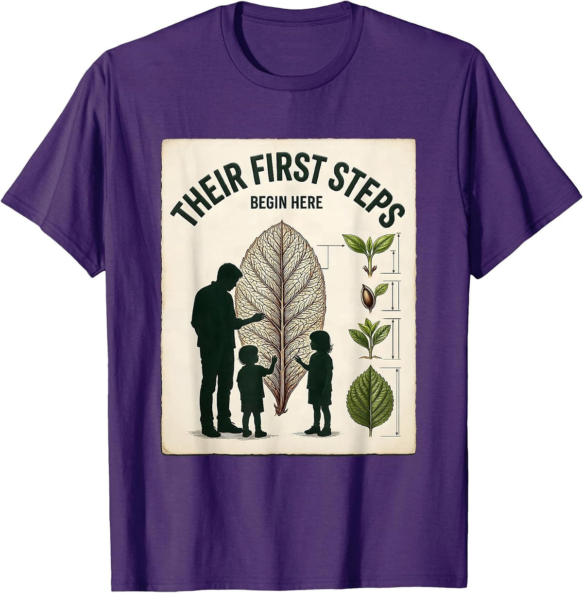 Their First Steps Begin Here Botanical Head Start Teacher T-Shirt - Purple