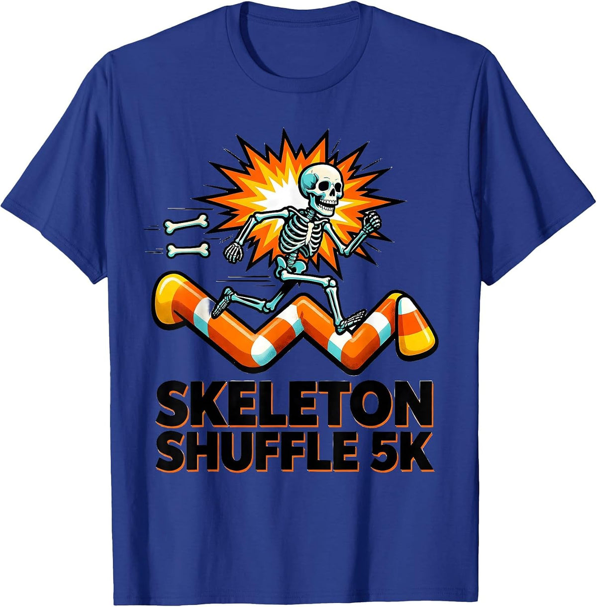 Men's Skeleton Shuffle 5K Funny Halloween Running Costume T-Shirt - Royal Blue