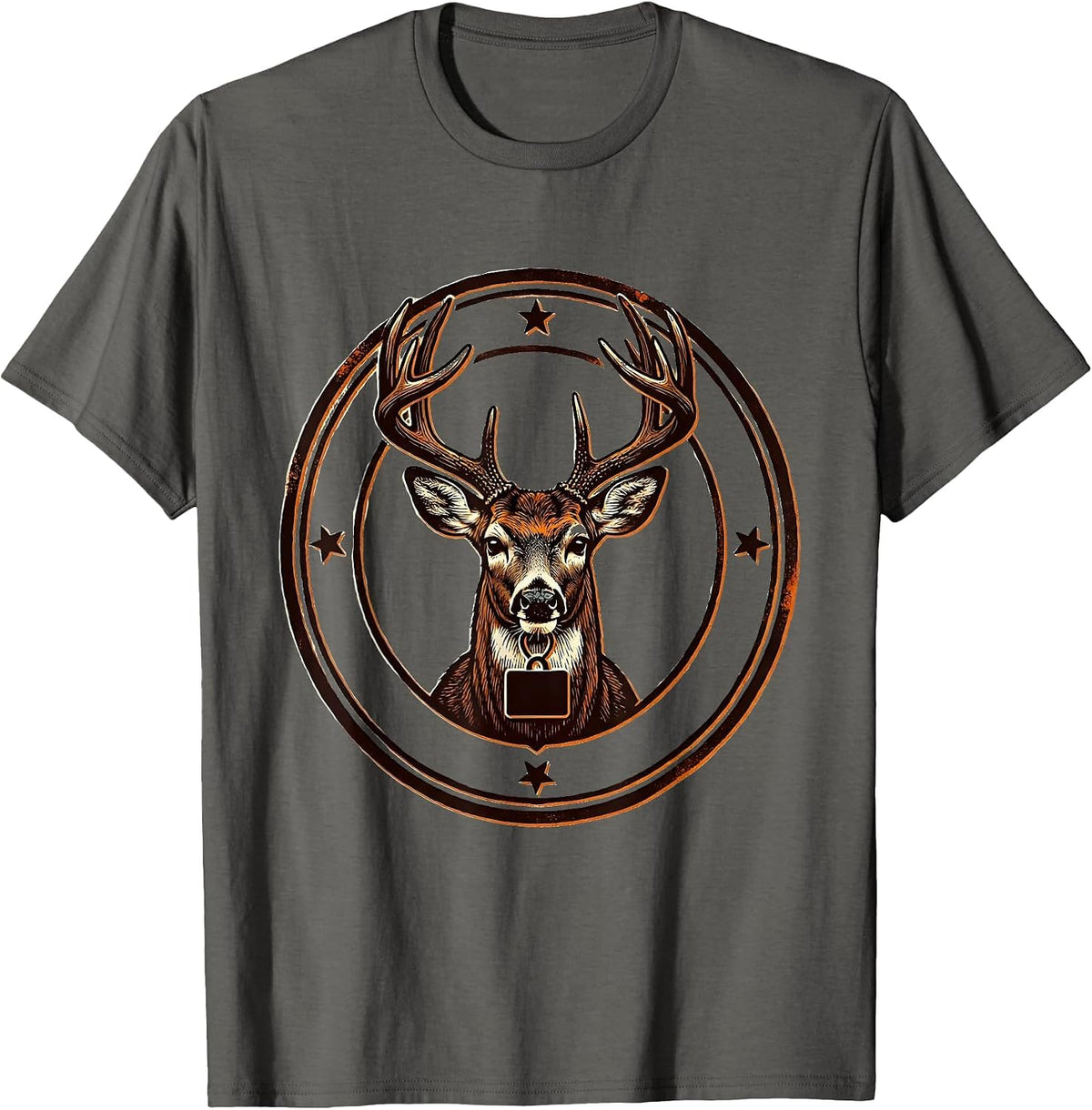 Sealed Buck Head Badge Deer Hunting Dad Humor T-Shirt - Asphalt Grey