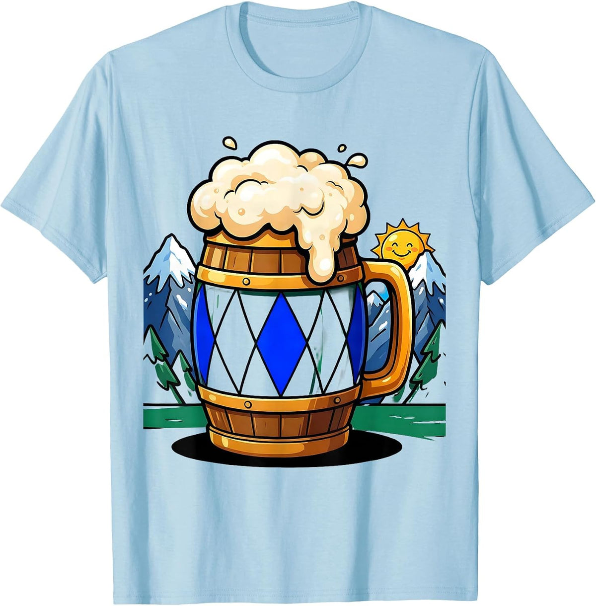 Men's Bavarian Alps Beer Mug Oktoberfest Graphic T-Shirt - Baby Blue