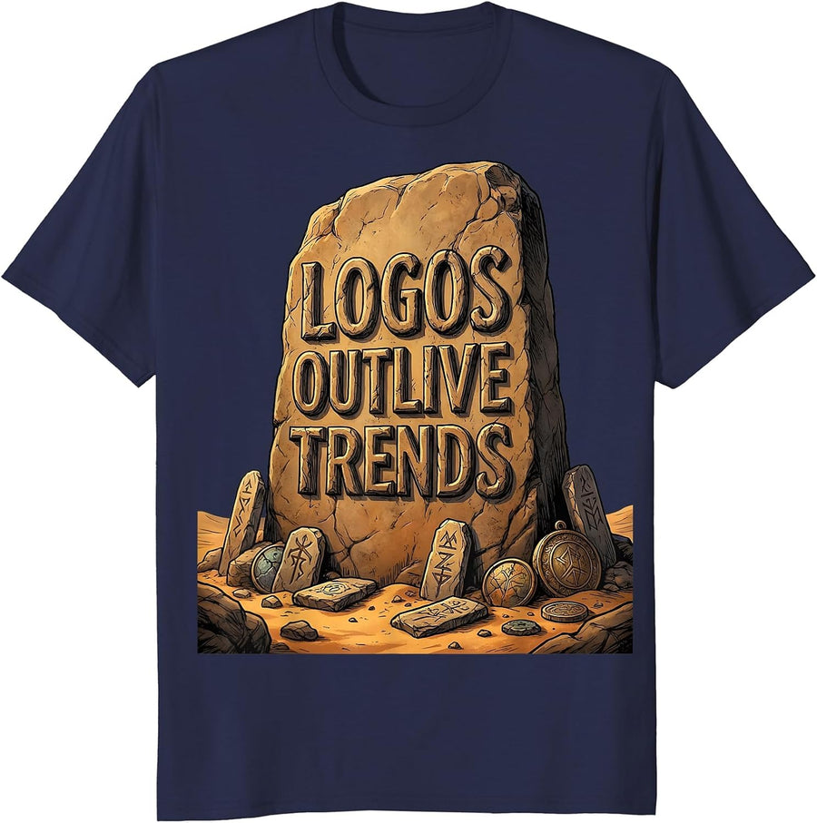 Logos Outlive Trends Graphic Designer Tee T-Shirt - Navy Blue
