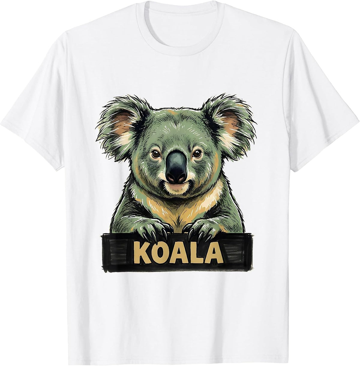 Men's Koala Minimalist Badge Patch Line Art Icon Outline Gift T-Shirt - White