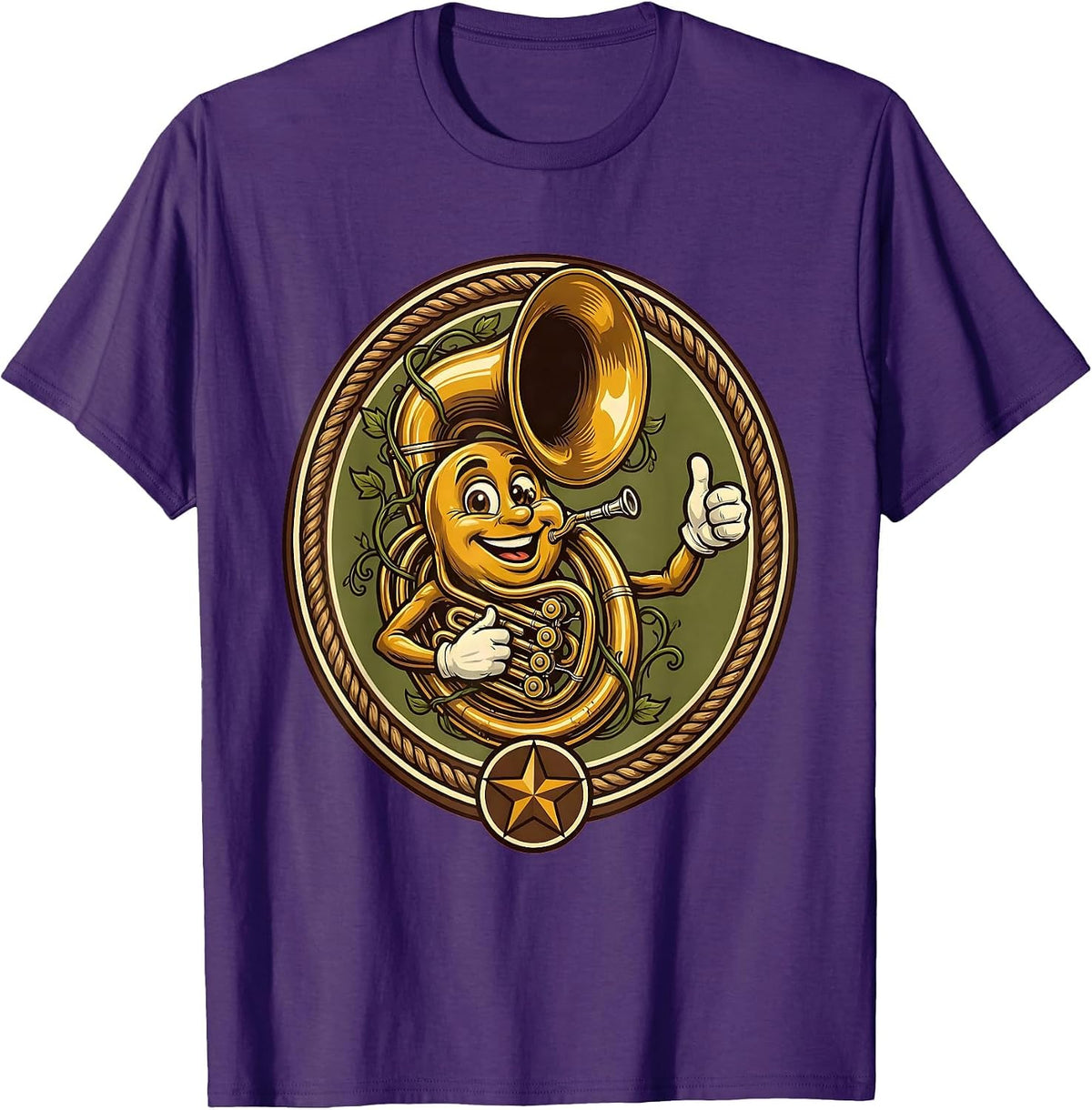 Oktoberfest Tuba Wrapped in Hop Vines Design T-Shirt - Purple