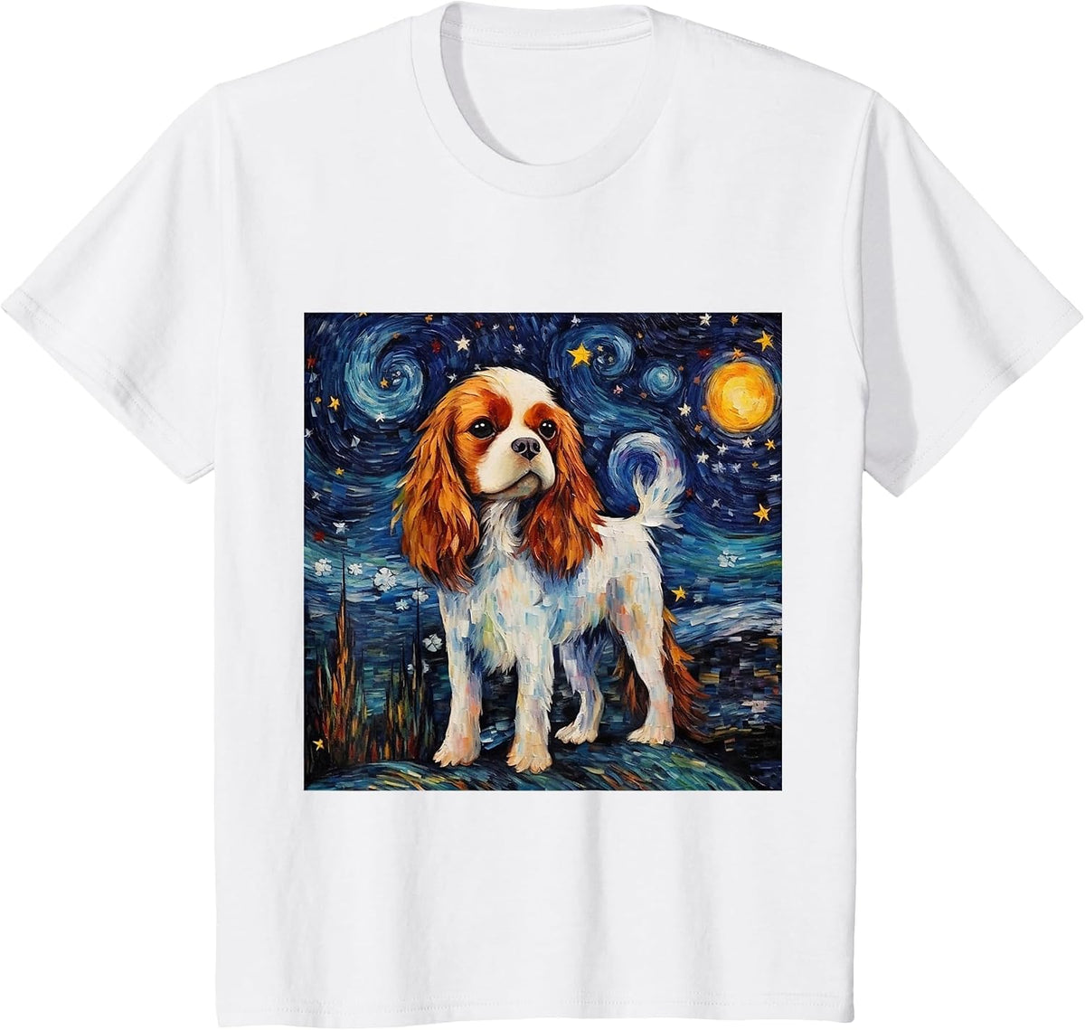 Cavalier King Charles Spaniel Starry Night T-Shirt - White