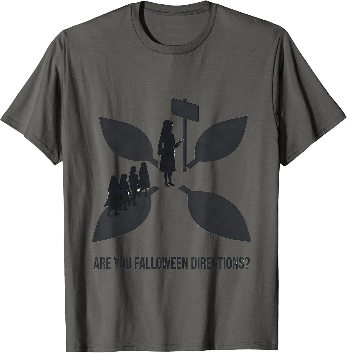 Are You Falloween Directions Teacher Halloween Ghost T-Shirt - Asphalt Grey