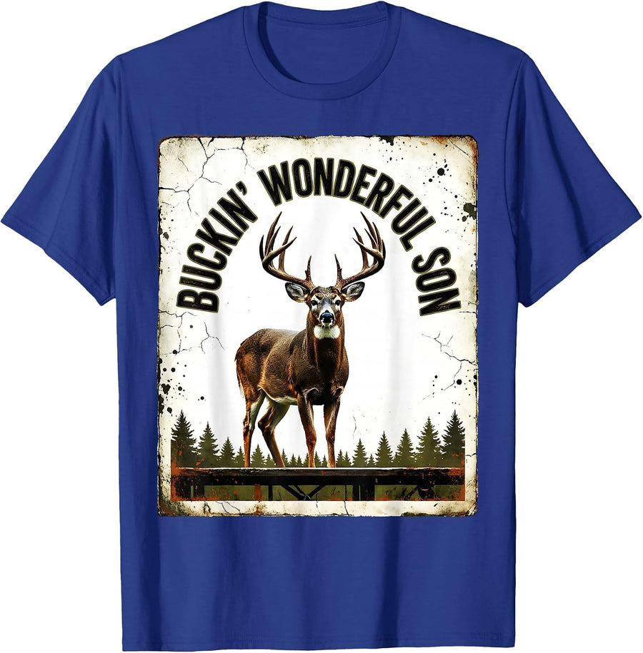 Buckin' Wonderful Son Distressed Deer Hunting Dad Humor T-Shirt - Royal Blue