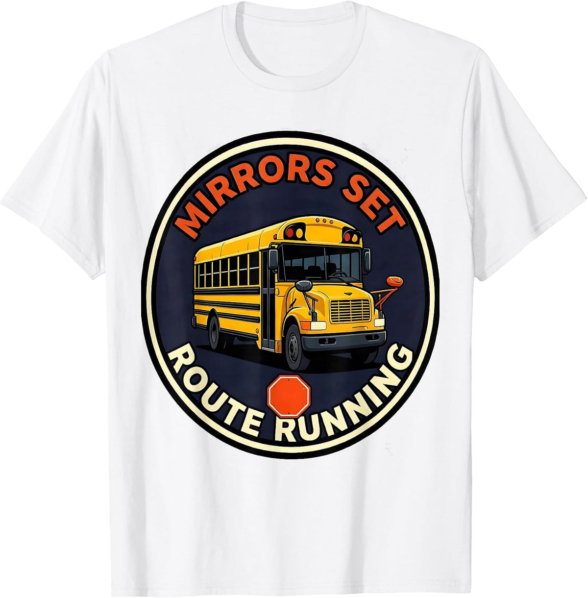 Men's Mirrors Set Route Running Cartoon School Bus Driver T-Shirt - White