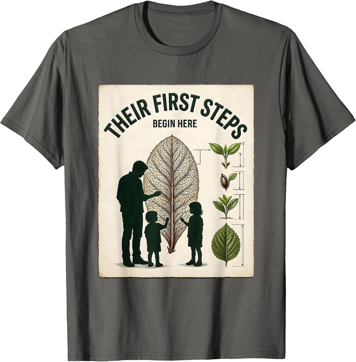 Their First Steps Begin Here Botanical Head Start Teacher T-Shirt - Asphalt Grey