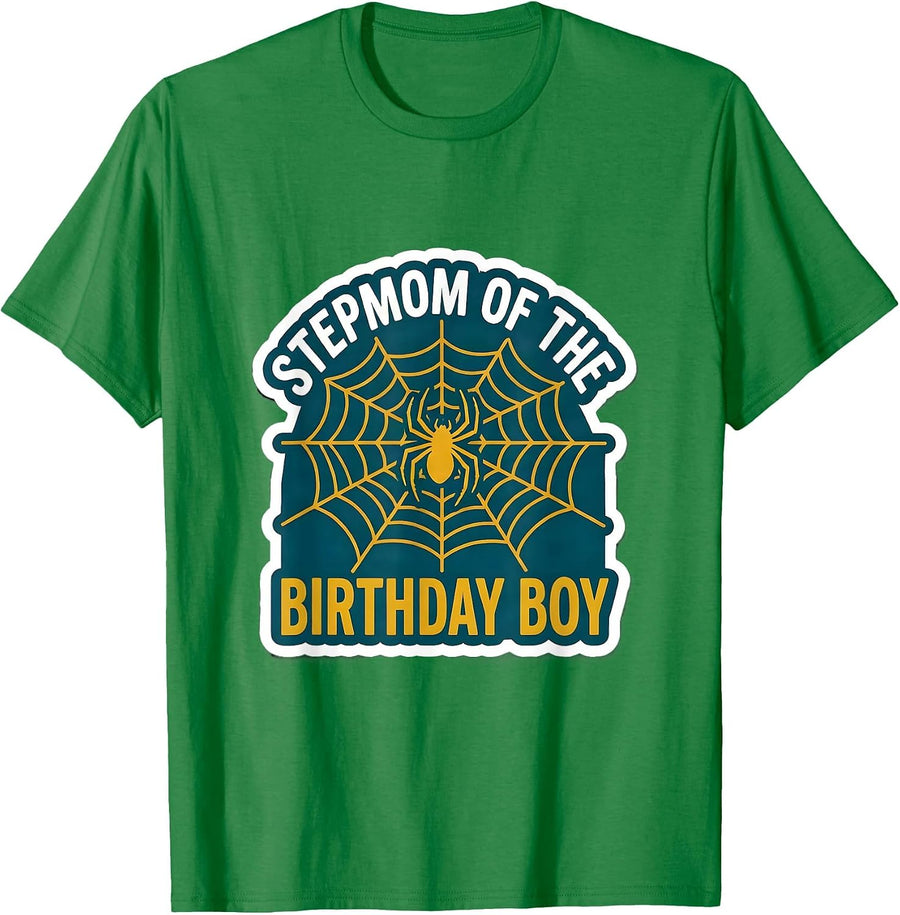 Men's Stepmom Of The Birthday Boy Spider Web Family Matching Party T-Shirt - Kelly Green
