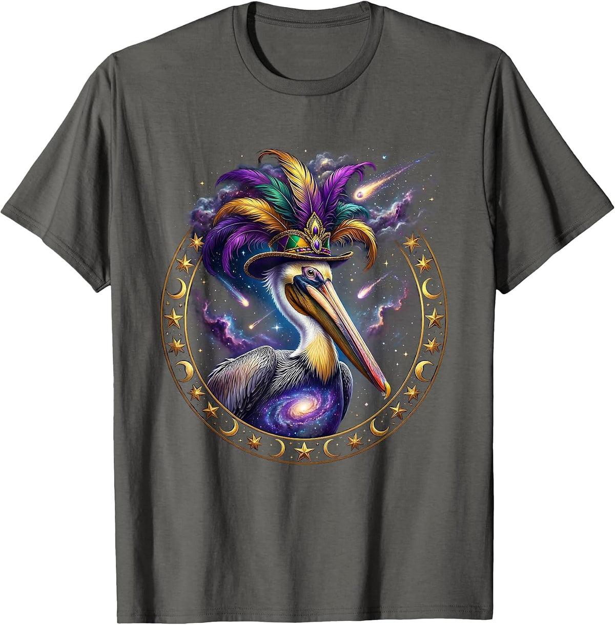 Men's Mardi Gras Pelican Feathered Hat Festive Design T-Shirt - Asphalt Grey