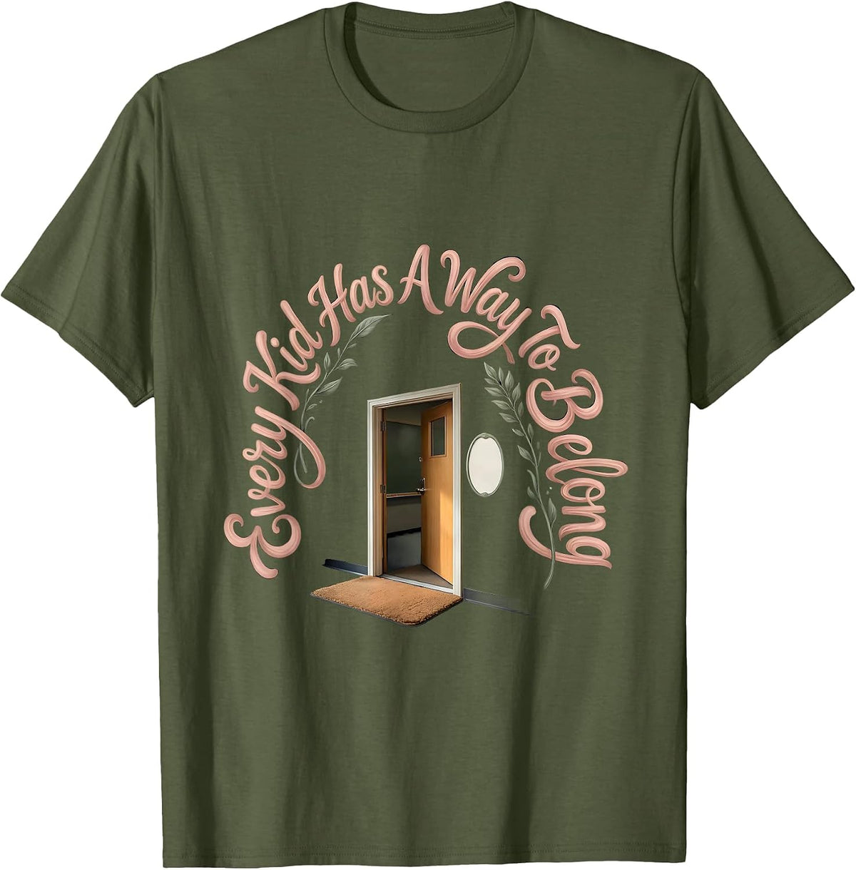 Every Kid Has A Way To Belong Boho Inclusion Teacher Autism T-Shirt - Olive Green