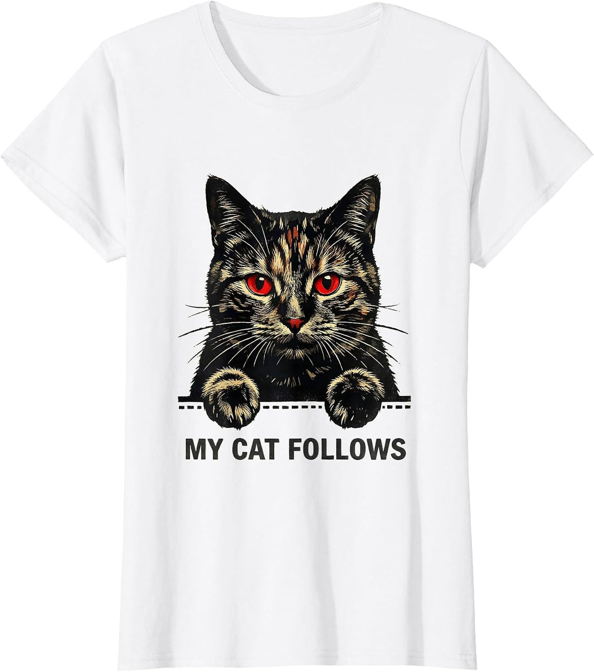 My Cat Follows Playful Pet Lover Novelty Gift T-Shirt - White