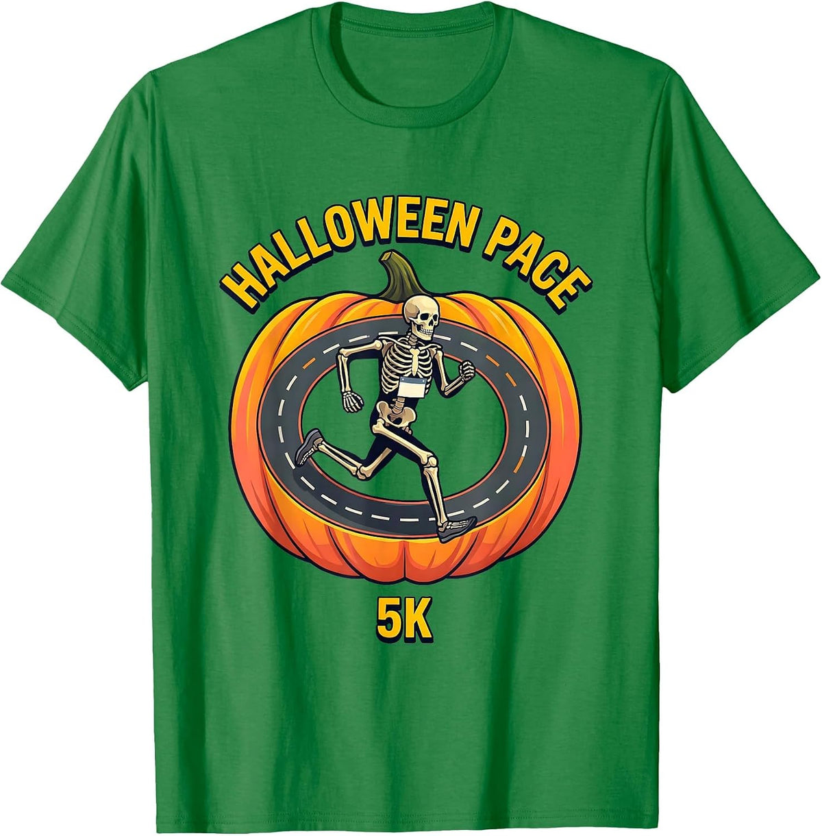 Men's Halloween Pace 5K Funny Skeleton Runner Matching Family T-Shirt - Kelly Green