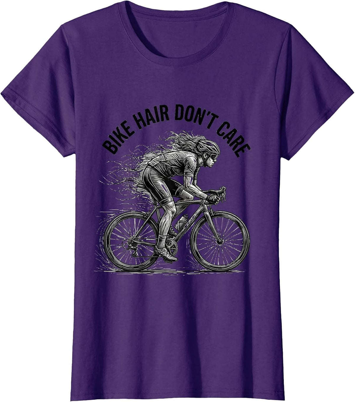 Women's Bike Hair Don't Care Cycling Design T-Shirt - Purple