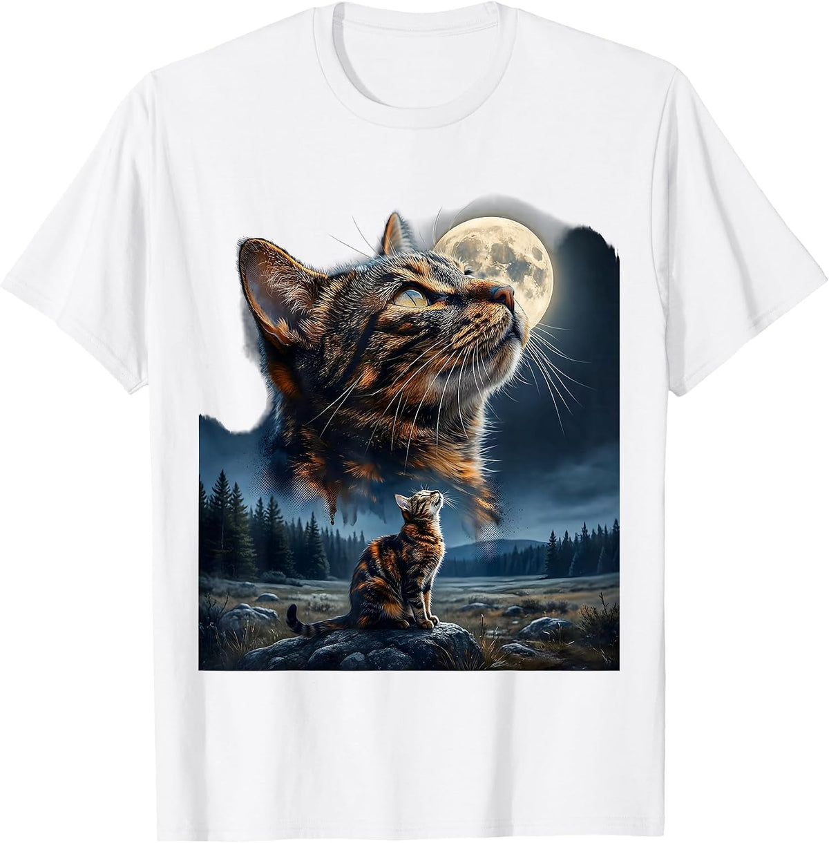 Men's Tortoiseshell Cat Howling at Moon 90's Retro T-Shirt - White