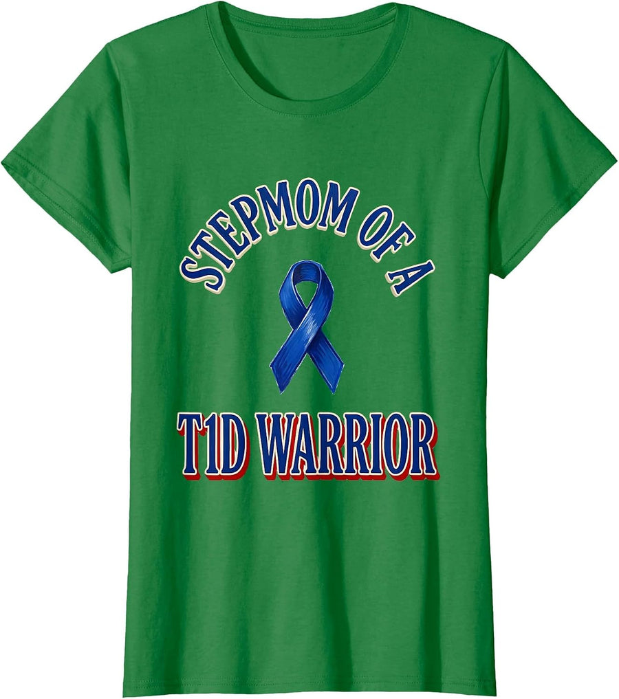 Women's Stepmom Of A T1D Warrior Diabetes Awareness Support Squad T-Shirt - Kelly Green