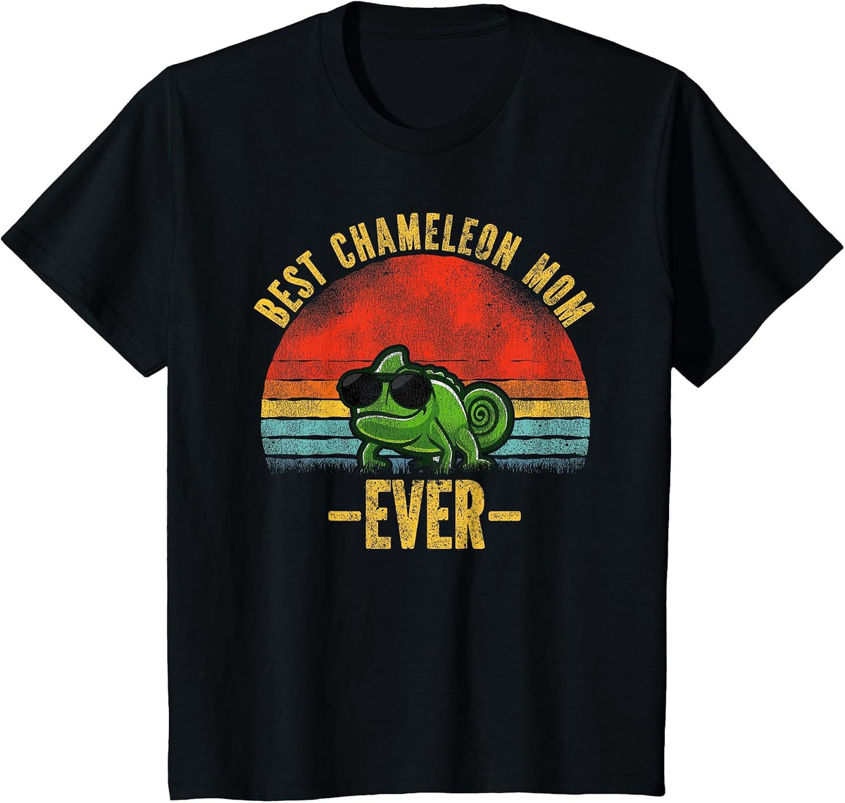 Best Chameleon Mom Ever Vintage Retro Sunset T-Shirt - Black