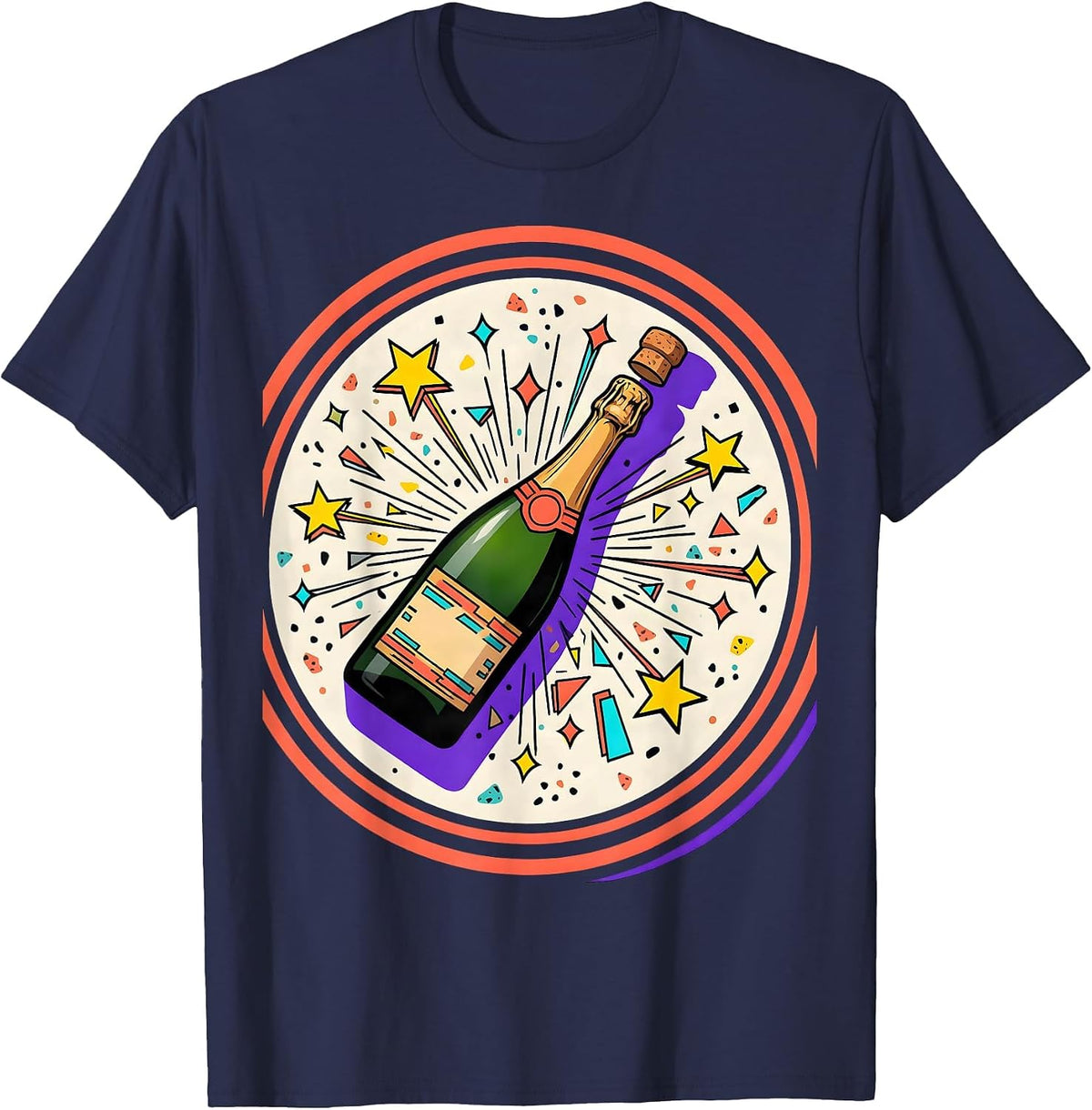 Pop Pop Champagne Cork Launch Stars Graphic T-Shirt - Navy Blue