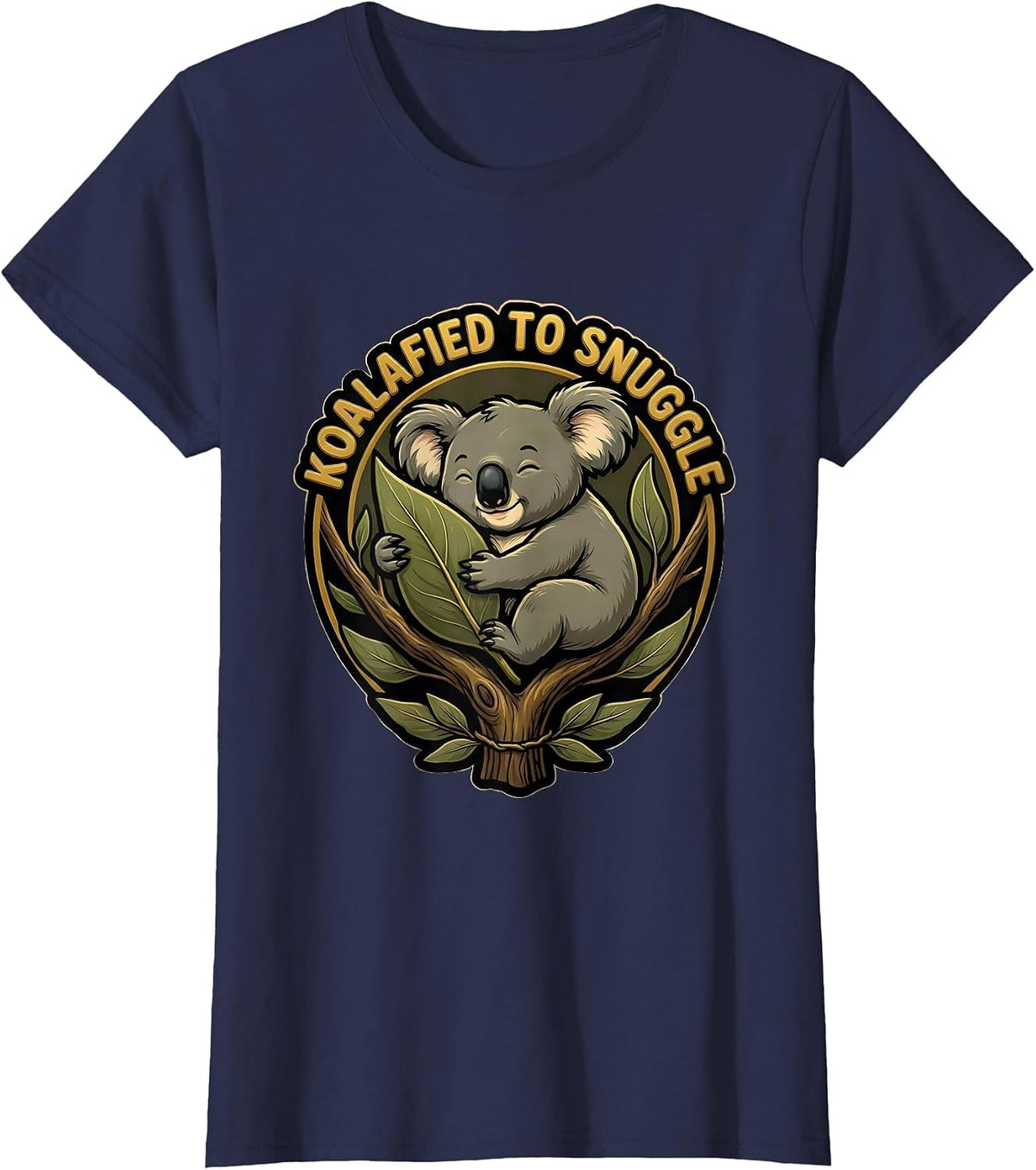 Women's Koalafied To Snuggle Cute Cartoon Koala Animal Lover Humor T-Shirt - Navy Blue