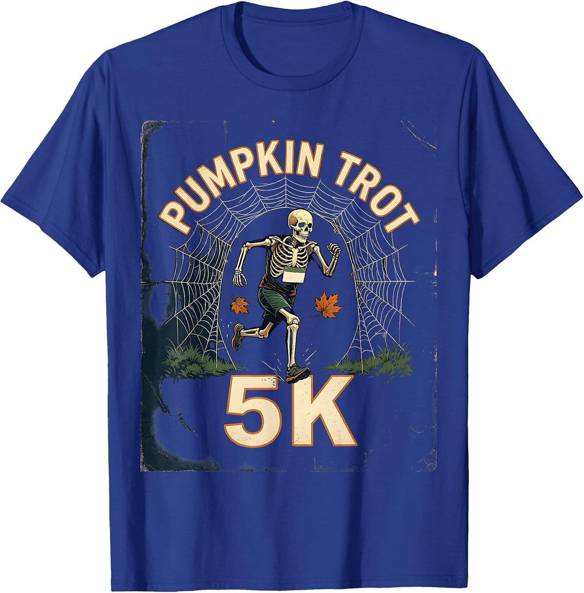 Men's Pumpkin Trot 5K Vintage Skeleton Halloween Fun Run Matching T-Shirt - Royal Blue