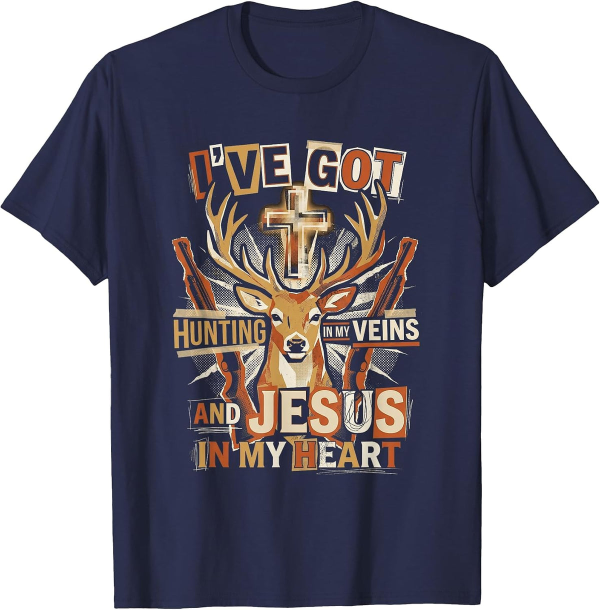 in Heart Christian Deer Hunter T-Shirt - Navy Blue