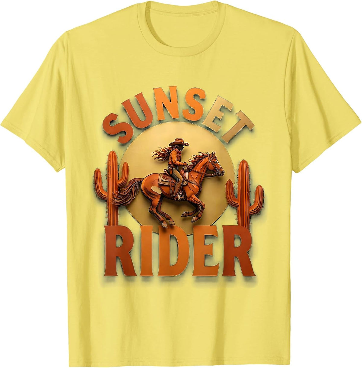 Men's Sunset Rider Cowgirl Western Design T-Shirt - Lemon Yellow