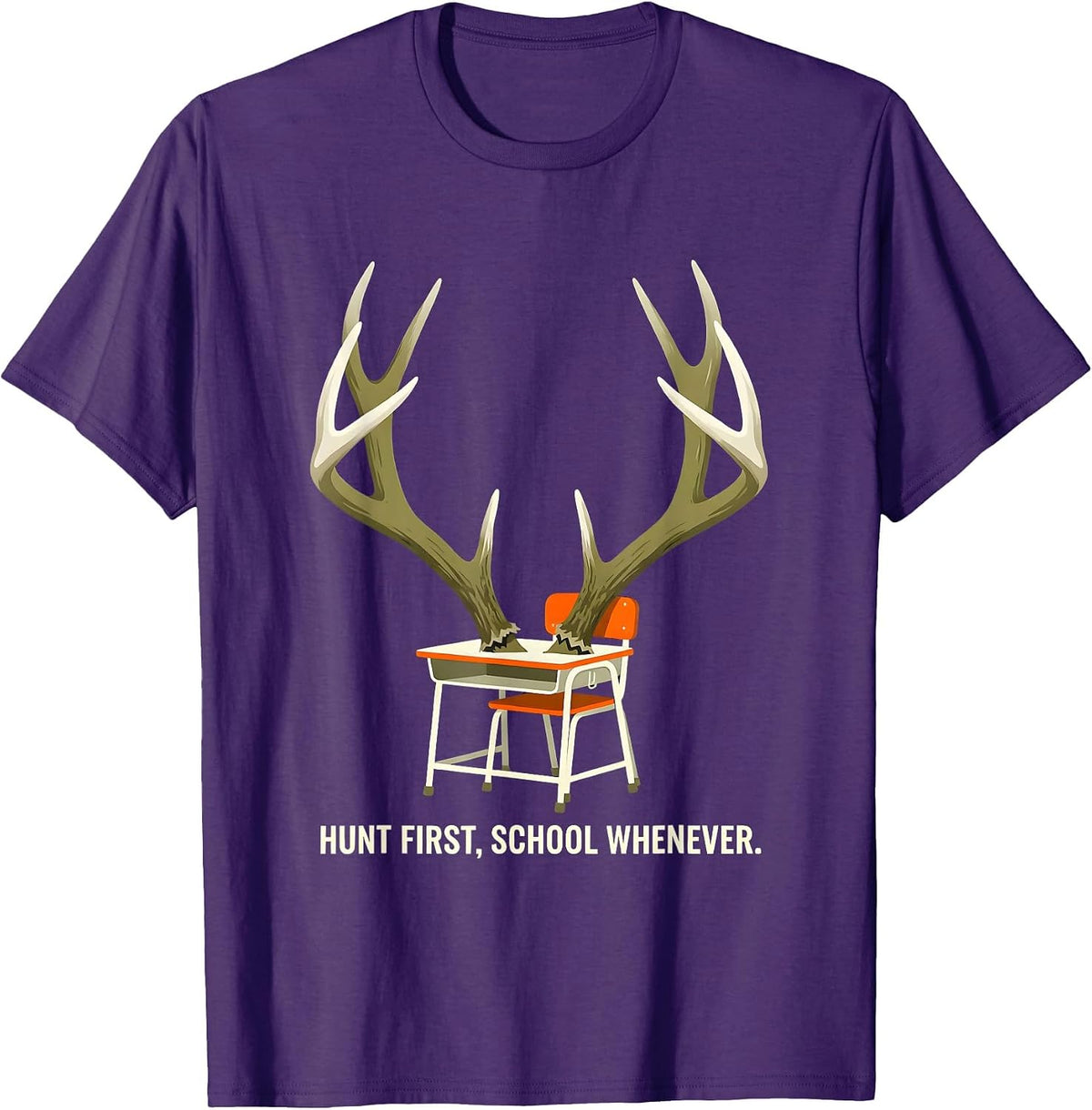 Men's Hunt First School Whenever Funny Deer Hunting Camo Dad Humor T-Shirt - Purple