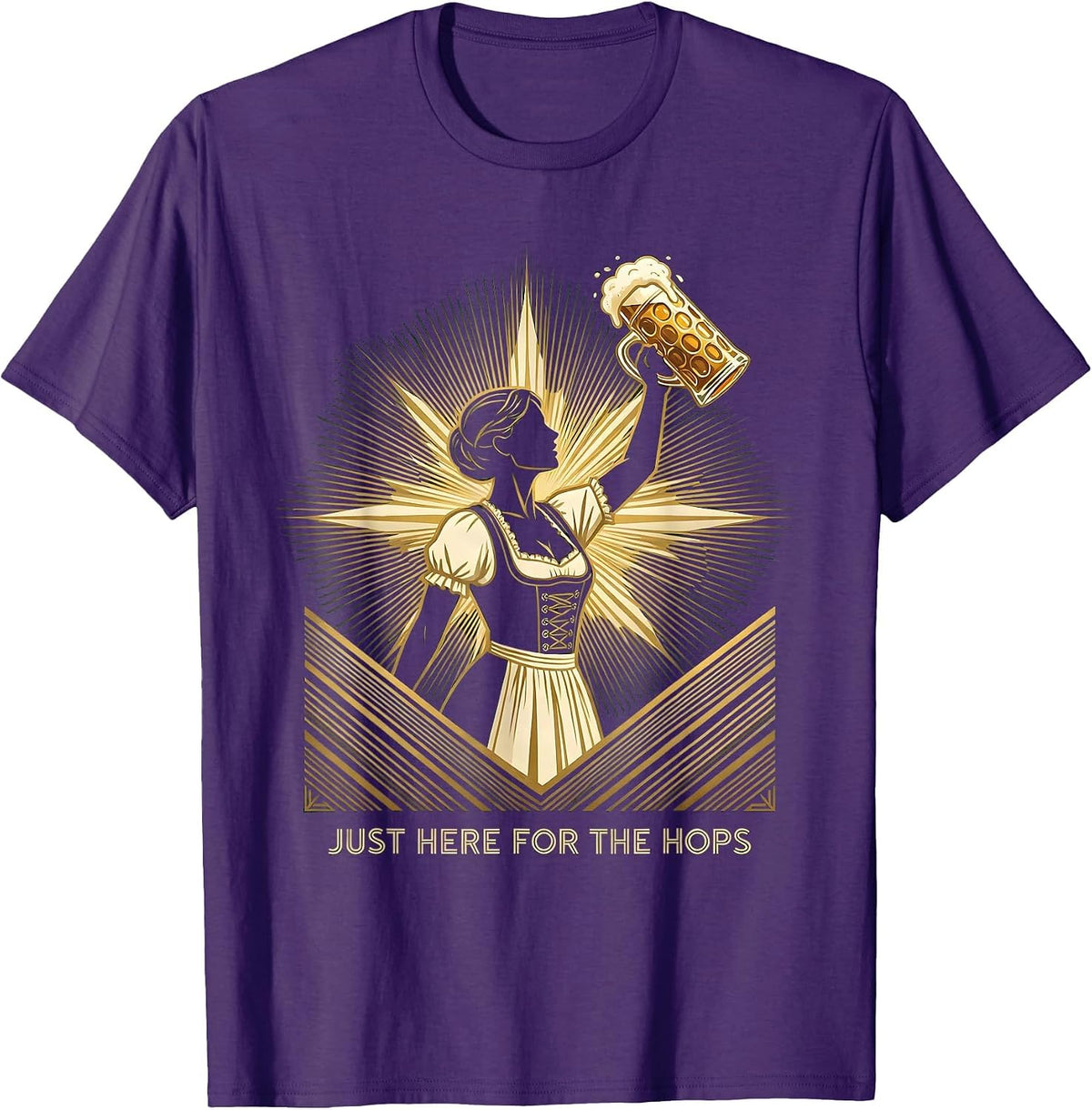 Just Here for the Hops Oktoberfest Design T-Shirt - Purple