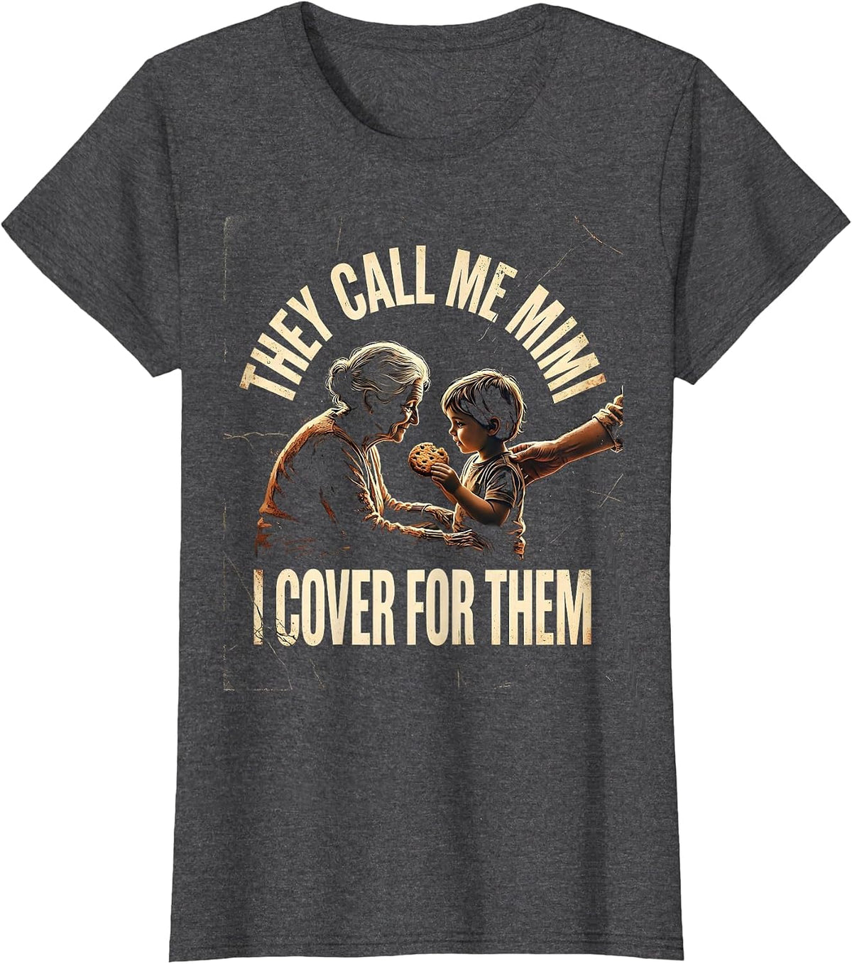 Women's They Call Me Mimi I Cover For Them Distressed Grandparent T-Shirt - Dark Heather Grey