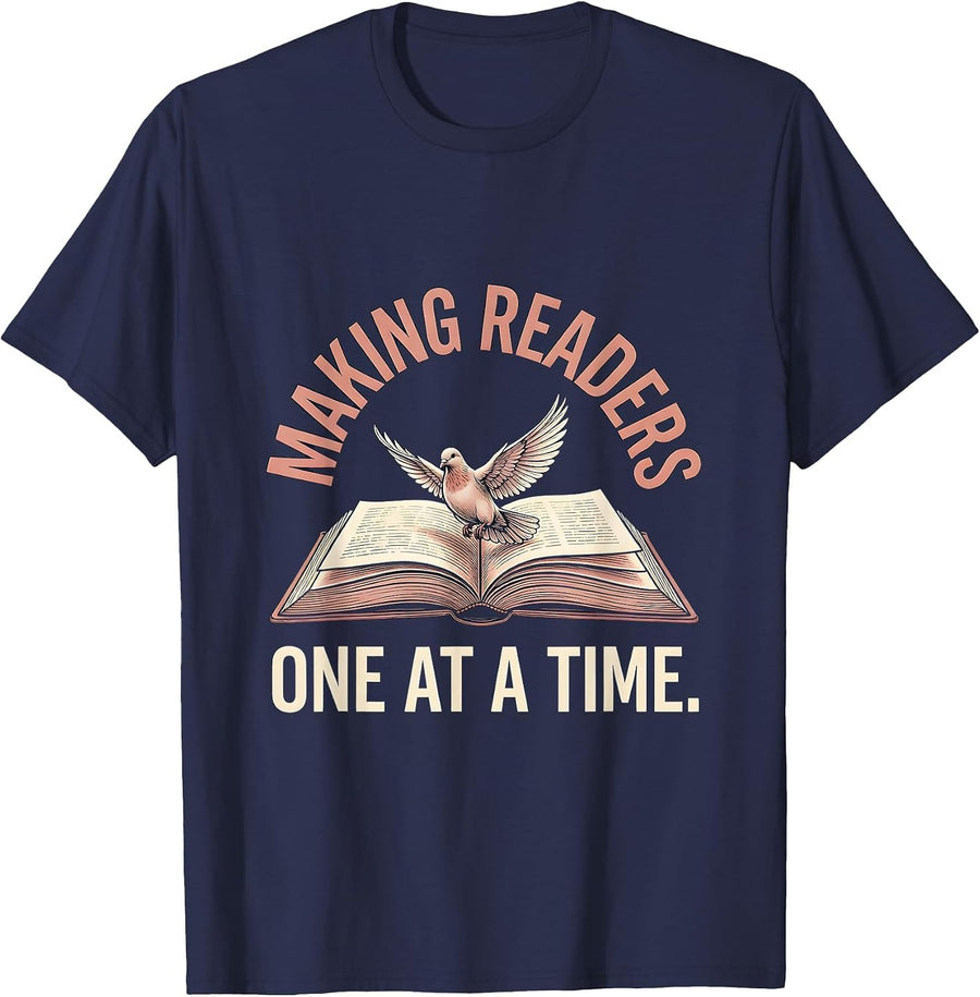 2nd Grade Teacher Making Readers One at a Time T-Shirt - Navy Blue